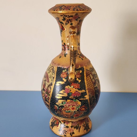 VINTAGE ROYAL SATSUMA VASE, DOUBLE HANDLE, HAND PAINTED, JAPANESE - Picture 6 of 9